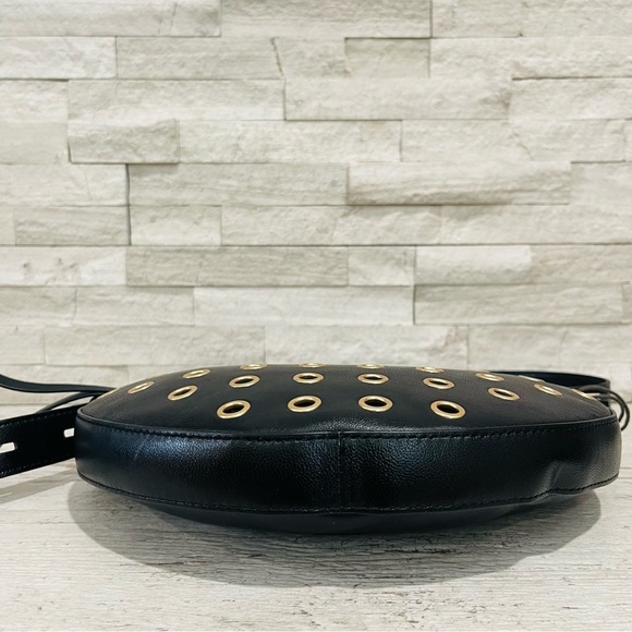 ALLSAINTS Half Moon Eyelet Shoulder Crossbody Bag Black 100% Lamb Leather NEW - Picture 5 of 16